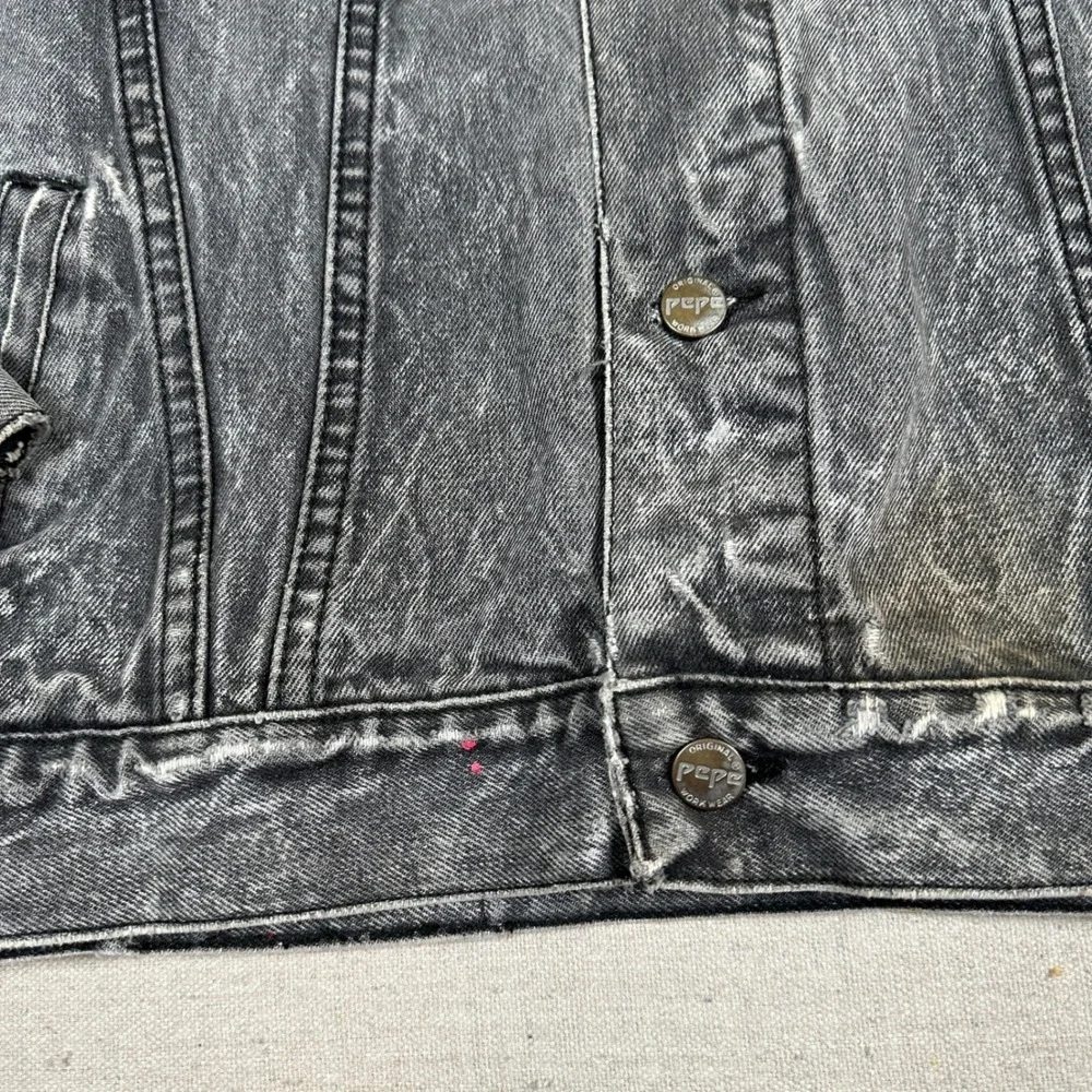 Vintage black Acid Wash Denim Jacket Distressed Trucker grunge 90s Pepe jeans‎